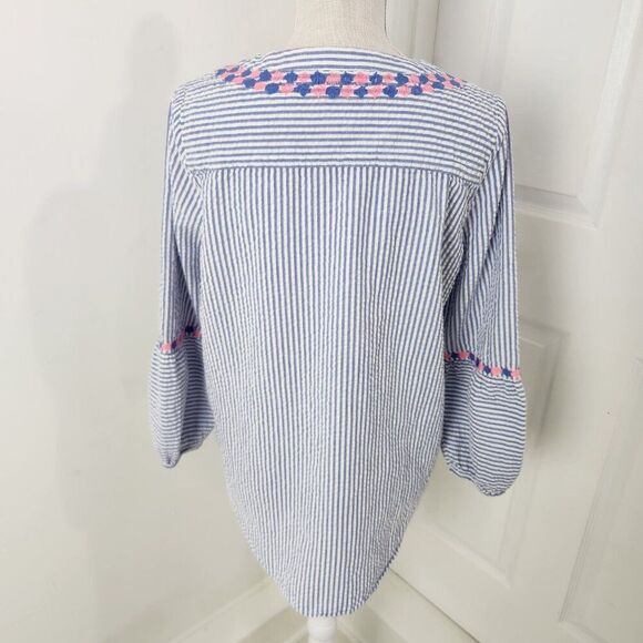 Vineyard Vines Top Womens M Seersucker Savannah Popover Peasant Resortwear - Picture 4 of 12
